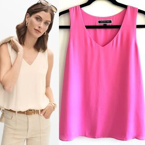 Melanie Lyne V-Neck Pink Crepe Blouse Small